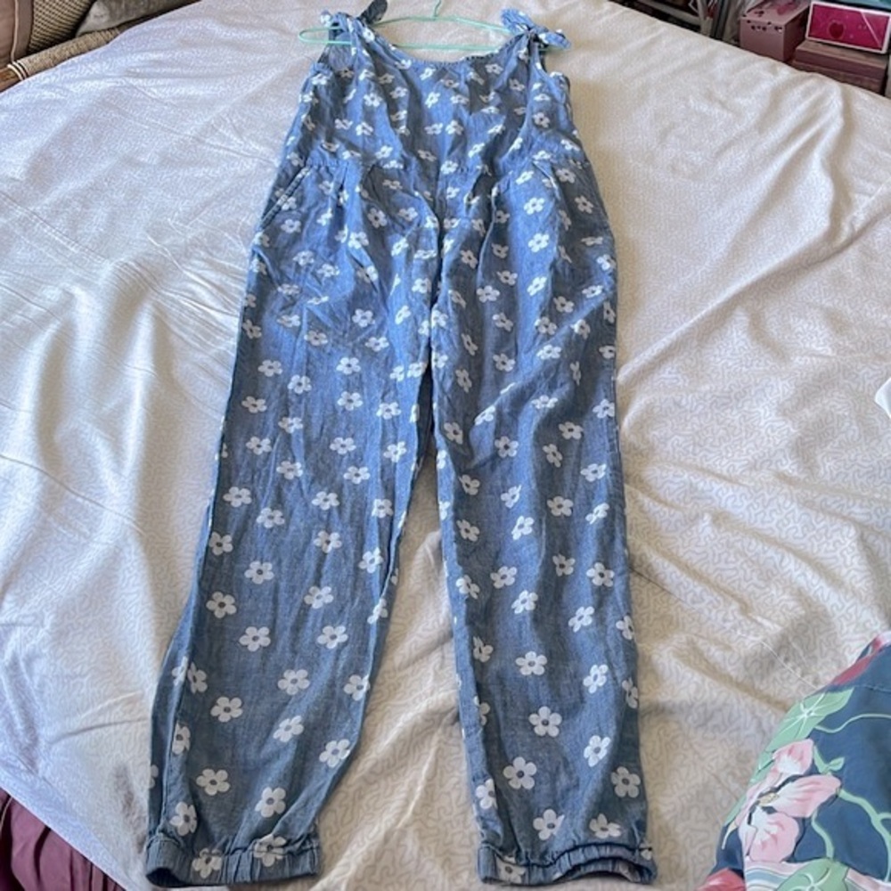 Crewcuts Light Blue Floral Tie-Shoulder Jumpsuit in size 14